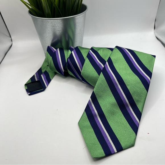 Brooks Brothers Striped tie Green with Navy and Purple stripes - Picture 4 of 5